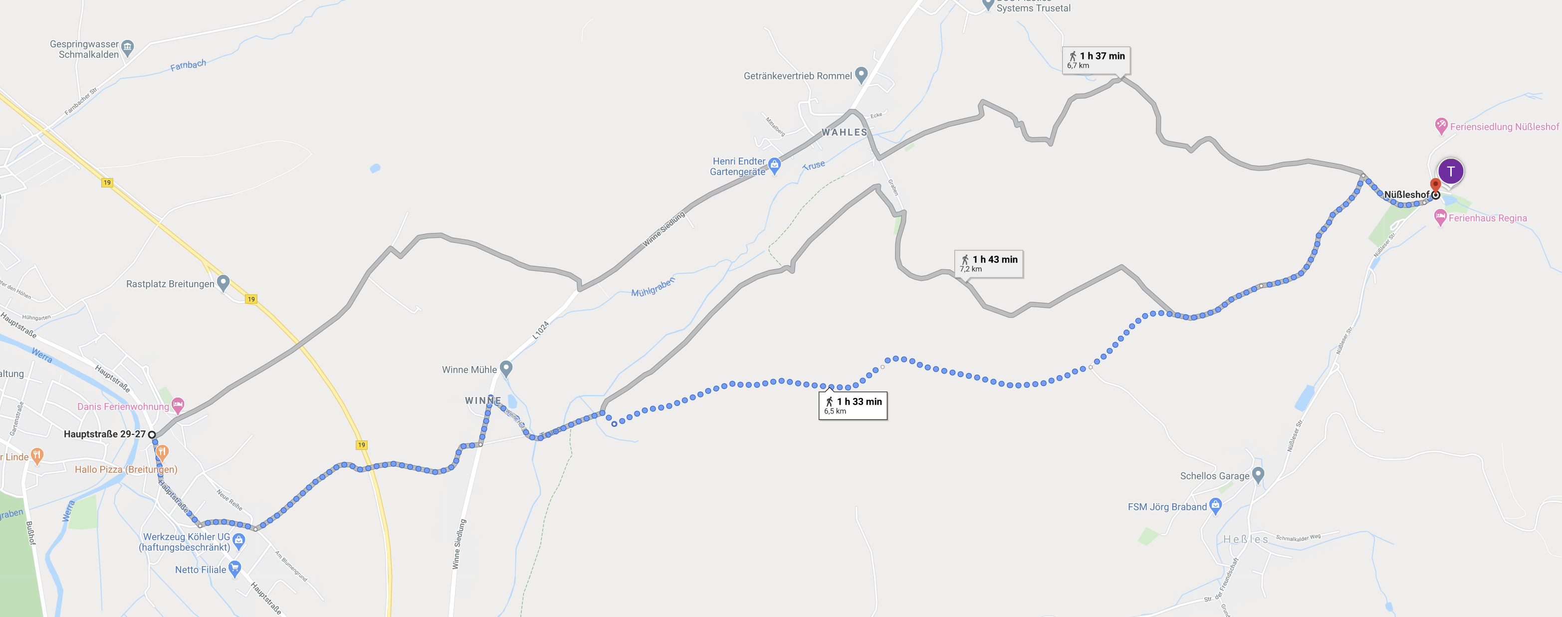 Karte: Von Breitungen zum Nüßleshof